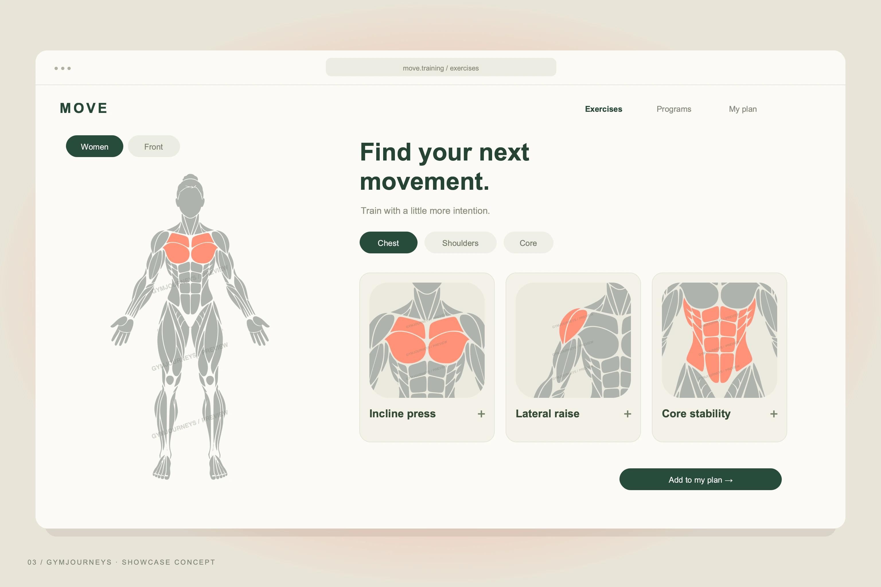 Concept showcase: fitness websites using muscle-map artwork